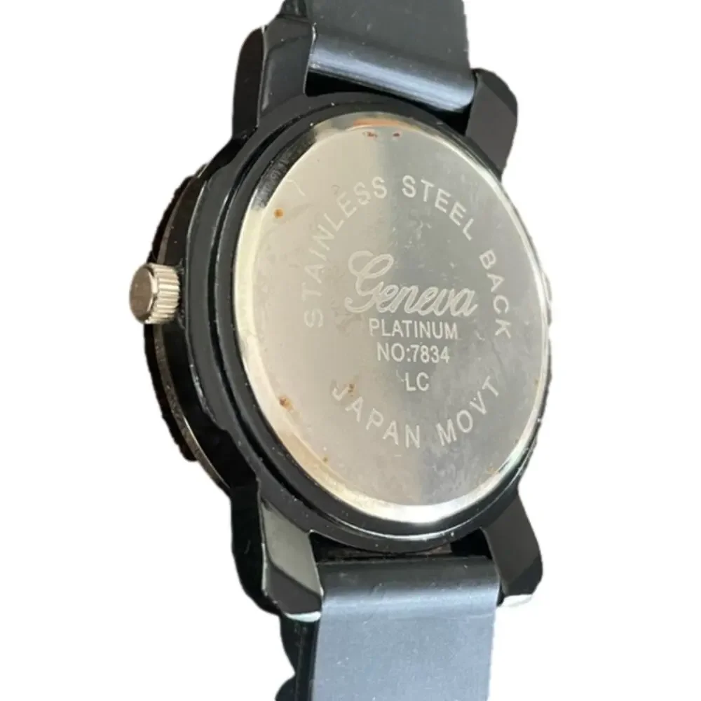 Geneva‎ Platinum Heart With Wings Black Rubber Unisex Watch Stainless Steel